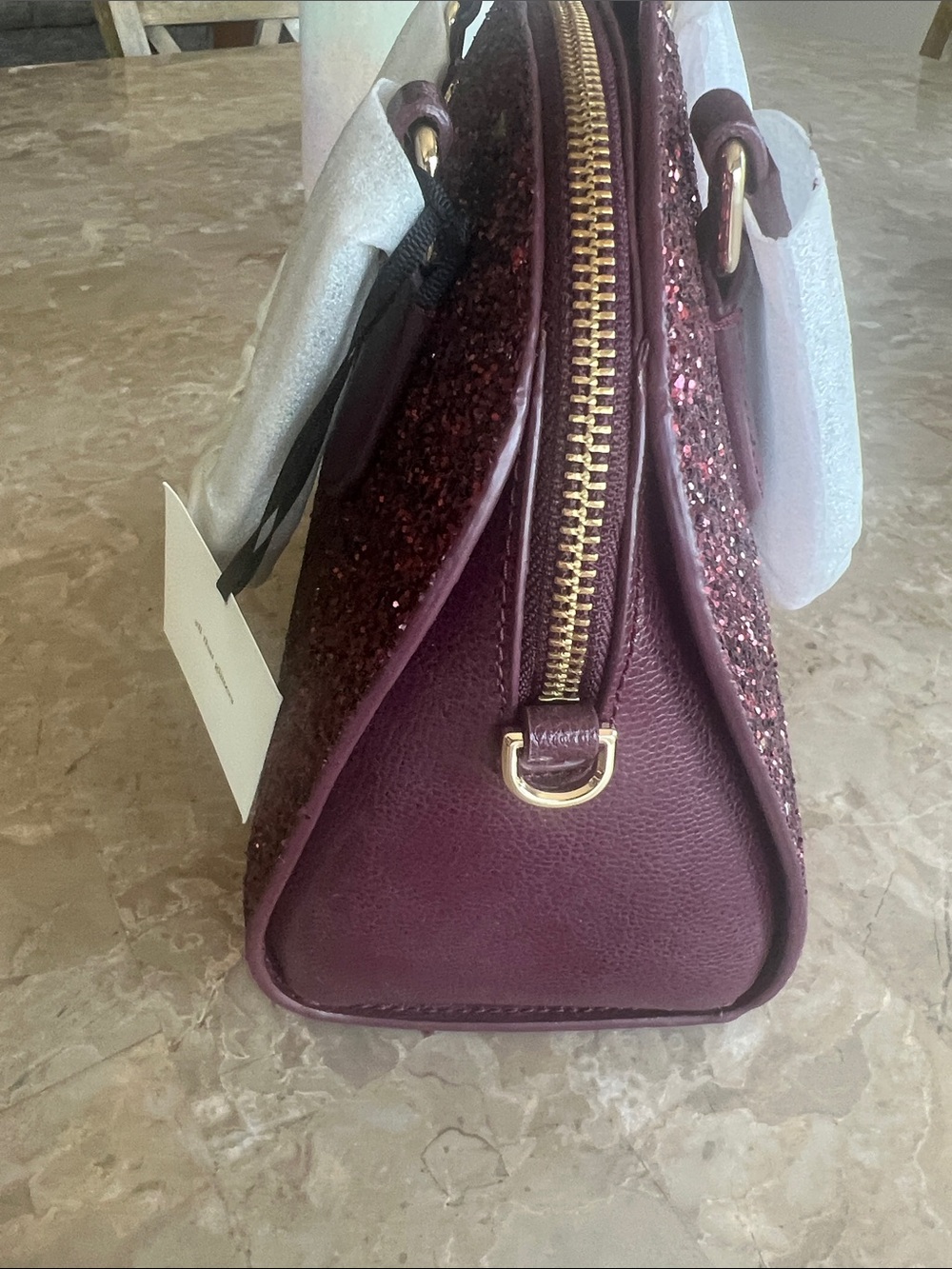 kate spade mini reiley laurel way Glitter Dome Satchel/crossbody in Deep Plum - Picture 4 of 7